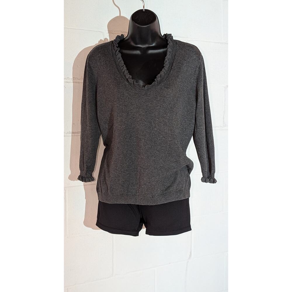 American Living Ruffle 3/4 Long Sleeve Top Knit Shirt Pullover Sweater Medium